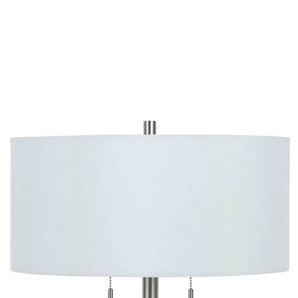 Metal Body Table Lamp With Fabric Drum Shade And Pull Chain Switch, Silver By Benzara | Table Lamps |  Modishstore  - 5