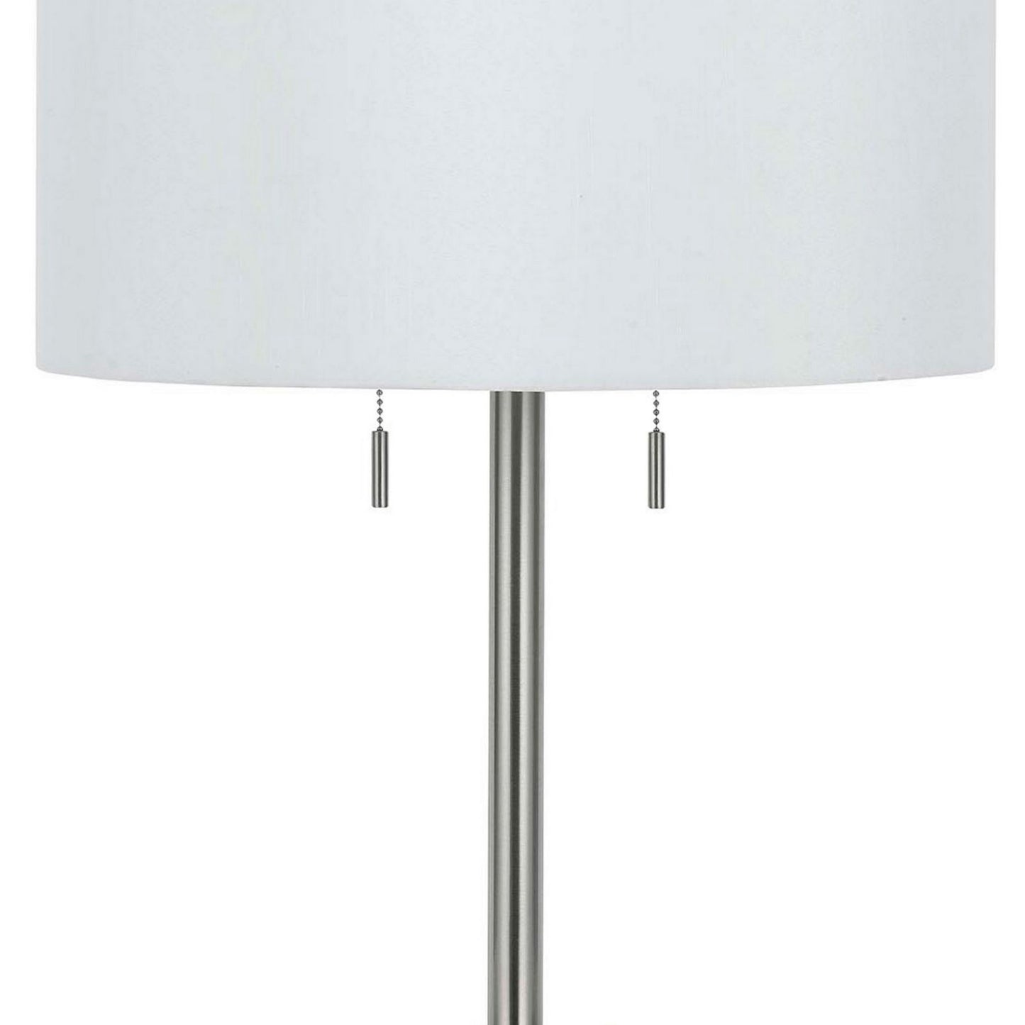 Metal Body Table Lamp With Fabric Drum Shade And Pull Chain Switch, Silver By Benzara | Table Lamps |  Modishstore  - 4