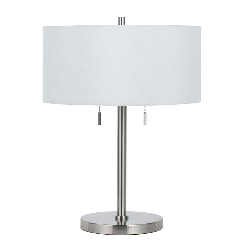 Metal Body Table Lamp With Fabric Drum Shade And Pull Chain Switch, Silver By Benzara | Table Lamps |  Modishstore 