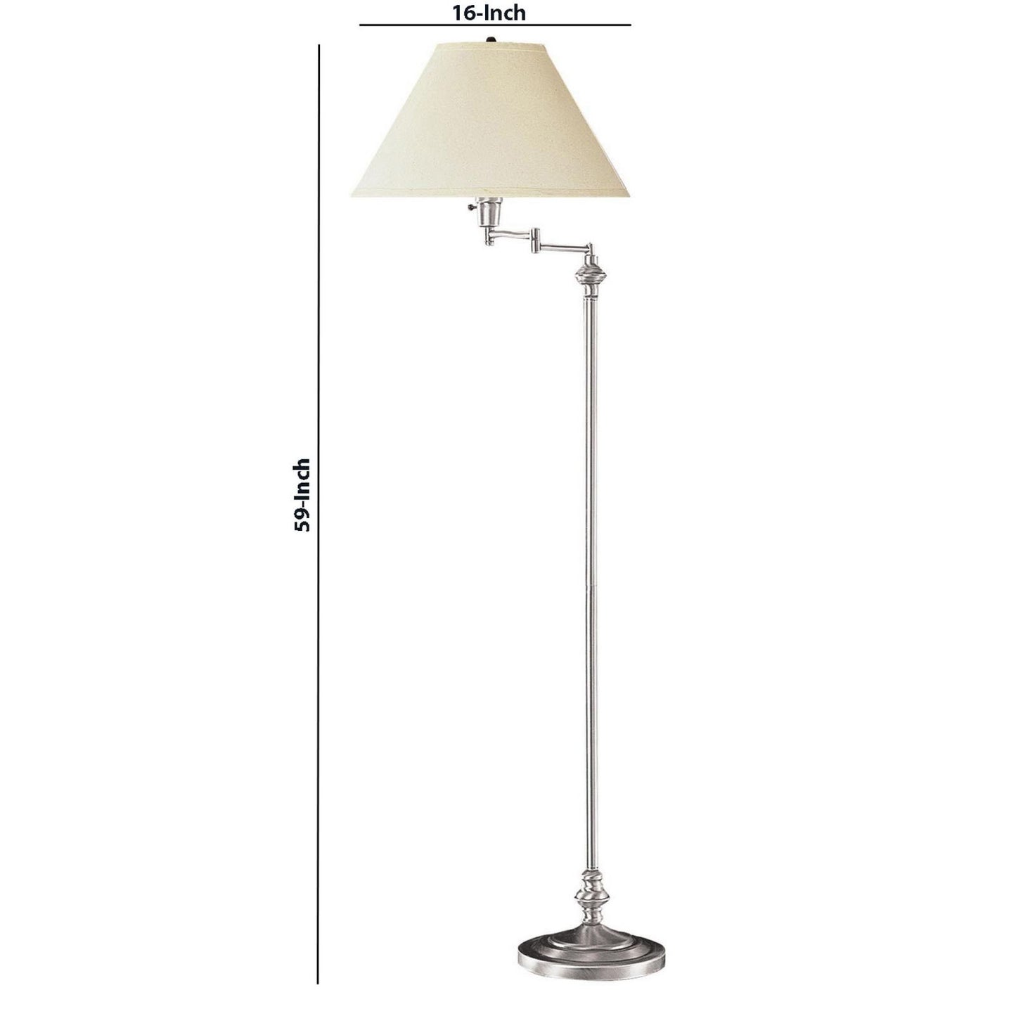 150 Watt Metal Floor Lamp With Swing Arm And Fabric Conical Shade, Silver By Benzara | Floor Lamps |  Modishstore  - 2