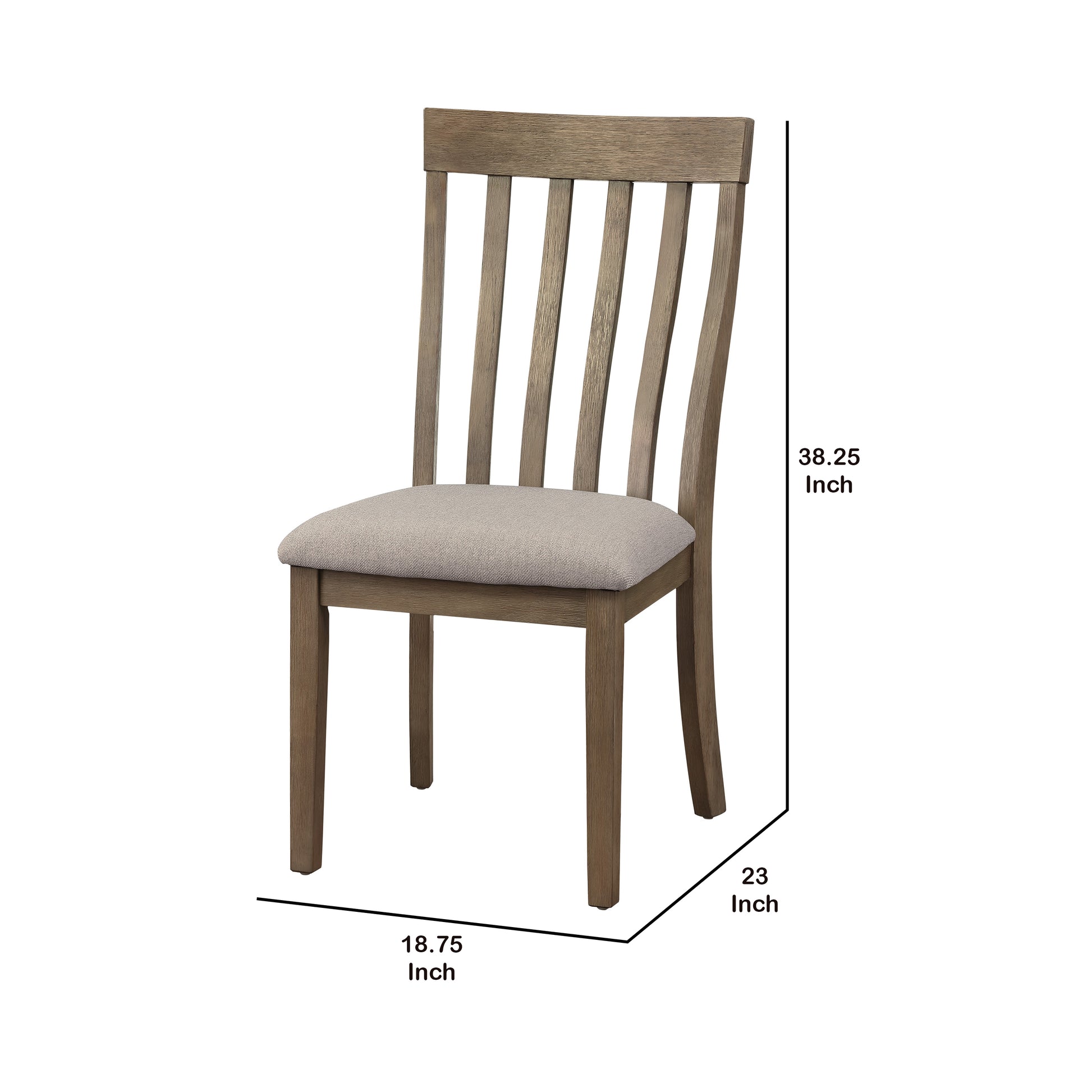 Vertical Slatted Curved Side Chair With Fabric Seat,Set Of 2,Brown And Gray By Benzara | Accent Chairs | Modishstore - 4