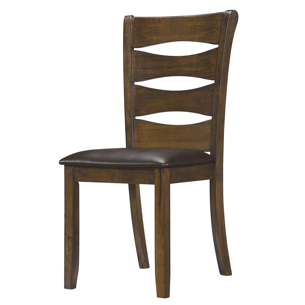 Transitional Ladder Back Side Chair With Leatherette Seat, Set Of 2, Brown By Benzara | Accent Chairs | Modishstore - 2