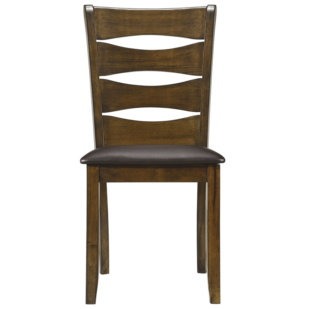 Transitional Ladder Back Side Chair With Leatherette Seat, Set Of 2, Brown By Benzara | Accent Chairs | Modishstore - 6