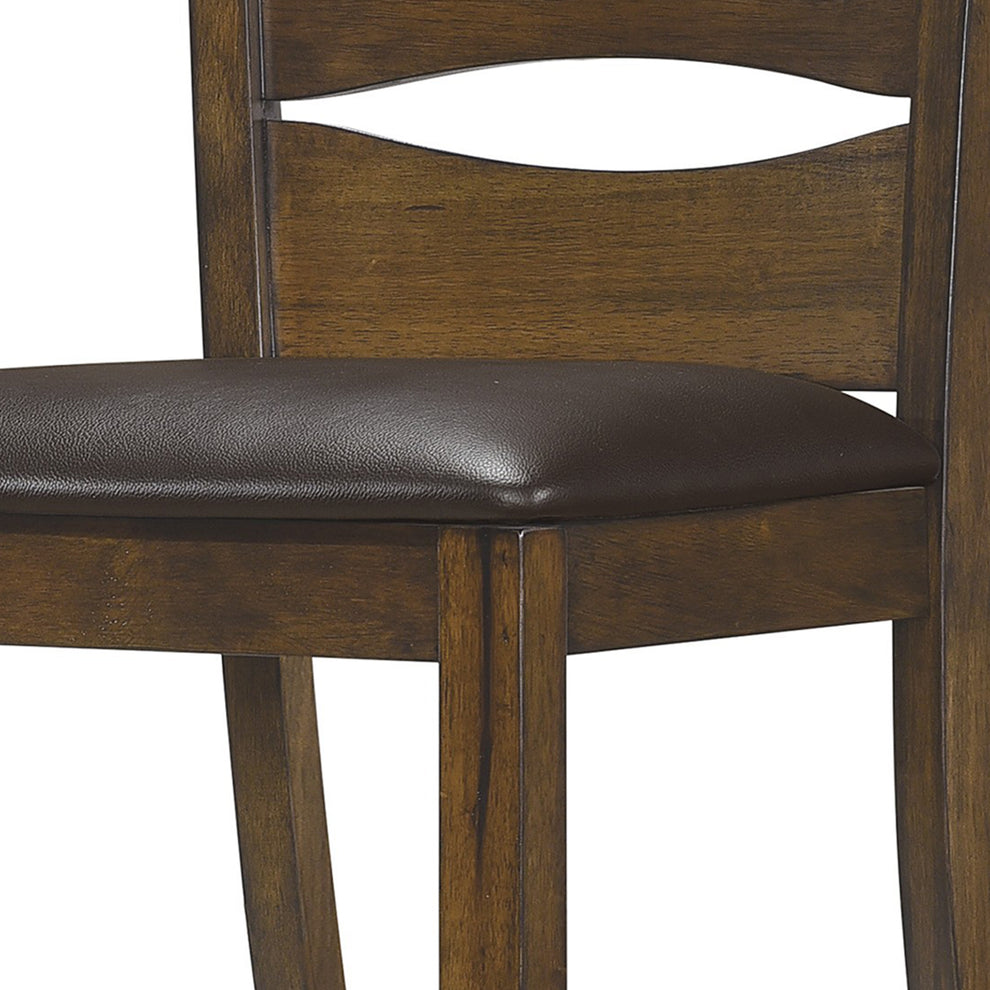 Transitional Ladder Back Side Chair With Leatherette Seat, Set Of 2, Brown By Benzara | Accent Chairs | Modishstore - 4
