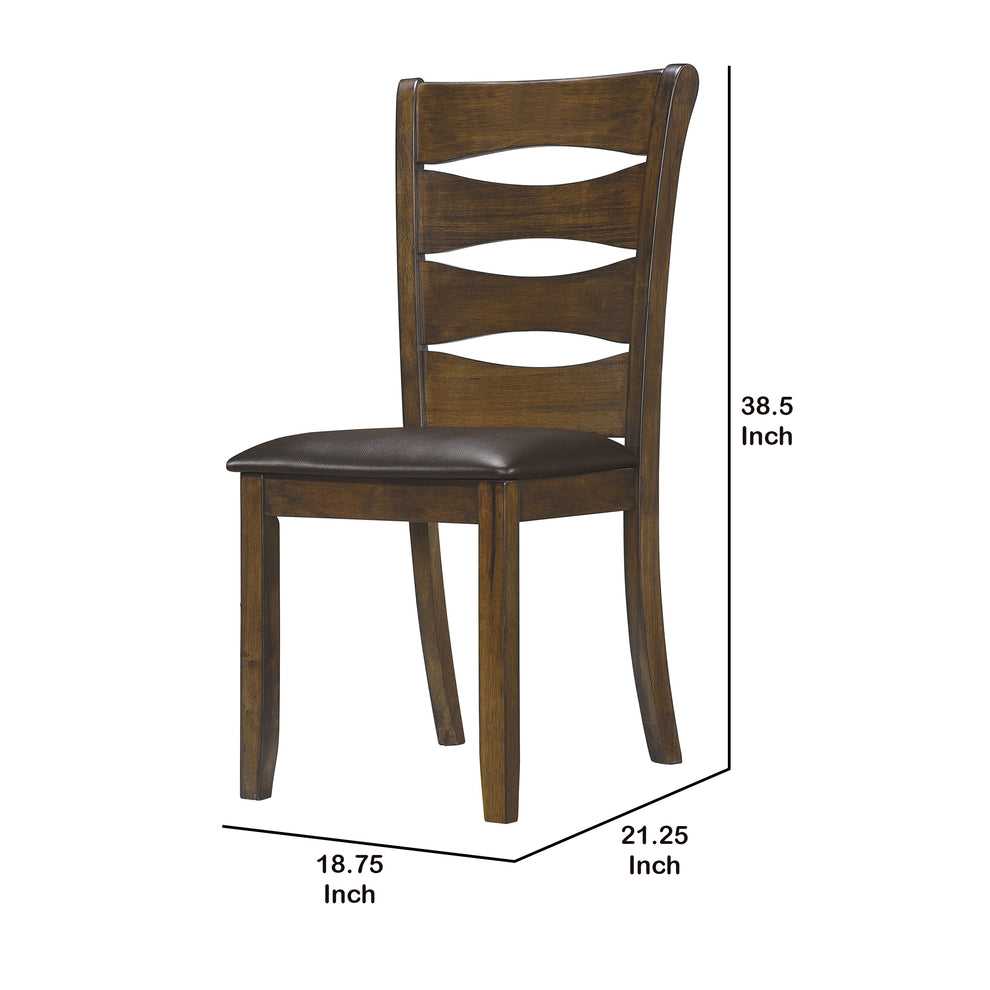 Transitional Ladder Back Side Chair With Leatherette Seat, Set Of 2, Brown By Benzara | Accent Chairs | Modishstore - 5