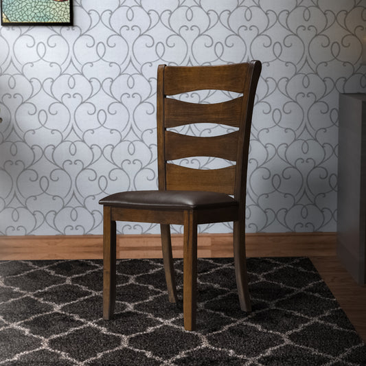 Transitional Ladder Back Side Chair With Leatherette Seat, Set Of 2, Brown By Benzara | Accent Chairs | Modishstore