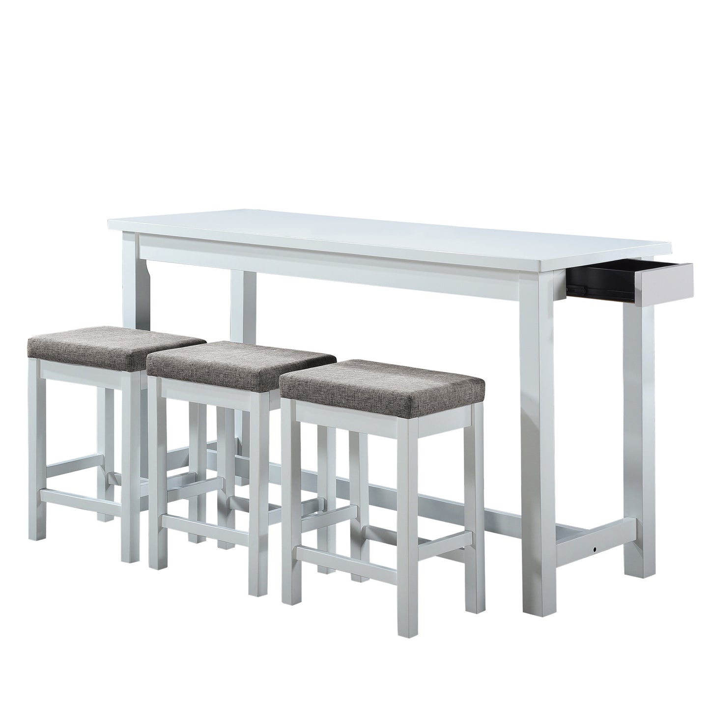 1 Drawer Counter Height Table With Backless Stools,Set Of 4,White And Gray By Benzara | Dining Sets |  Modishstore 