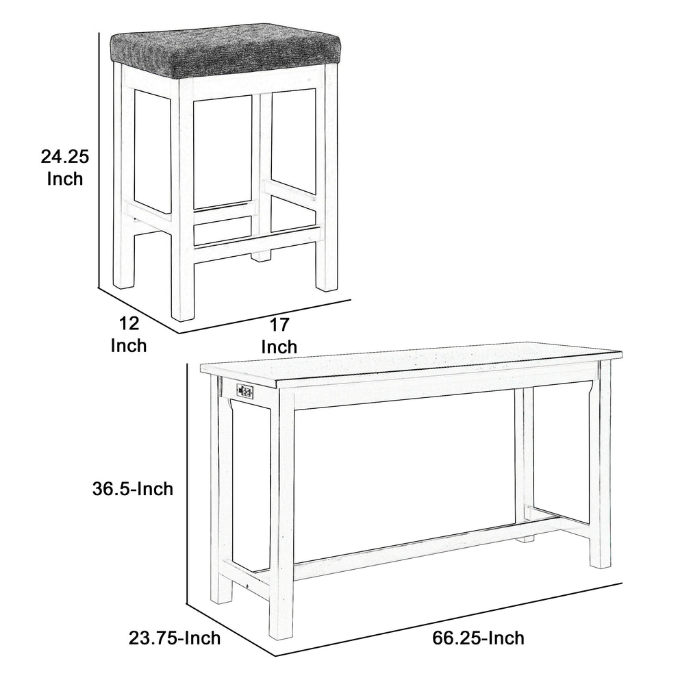 1 Drawer Counter Height Table With Backless Stools,Set Of 4,White And Gray By Benzara | Dining Sets |  Modishstore  - 5