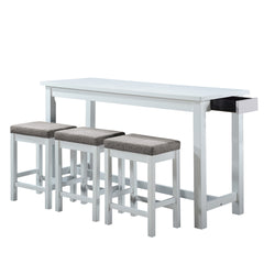 1 Drawer Counter Height Table With Backless Stools,Set Of 4,White And Gray By Benzara