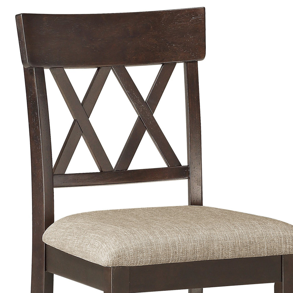 Fabric Wooden Counter Height Chair With Double X Back Design, Brown By Benzara | Dining Chairs | Modishstore - 3