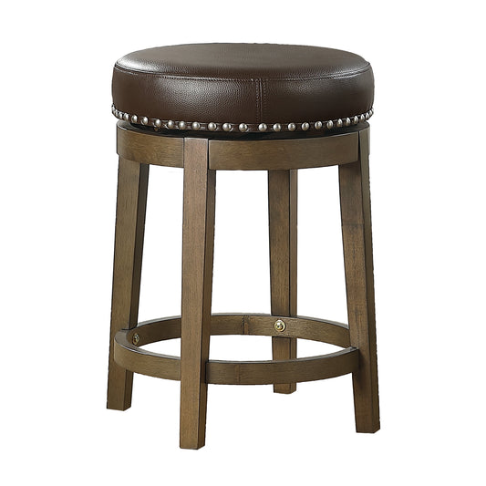 Counter Height Swivel Stool With Nailhead Trim And Leatherette Seat, Brown By Benzara | Bar Stools & Tables | Modishstore