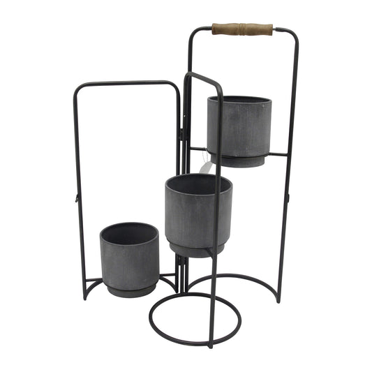 3 Tier Round Shape Foldable Metal Planter With Tubular Frame Black By Benzara | Planters, Troughs & Cachepots | Modishstore