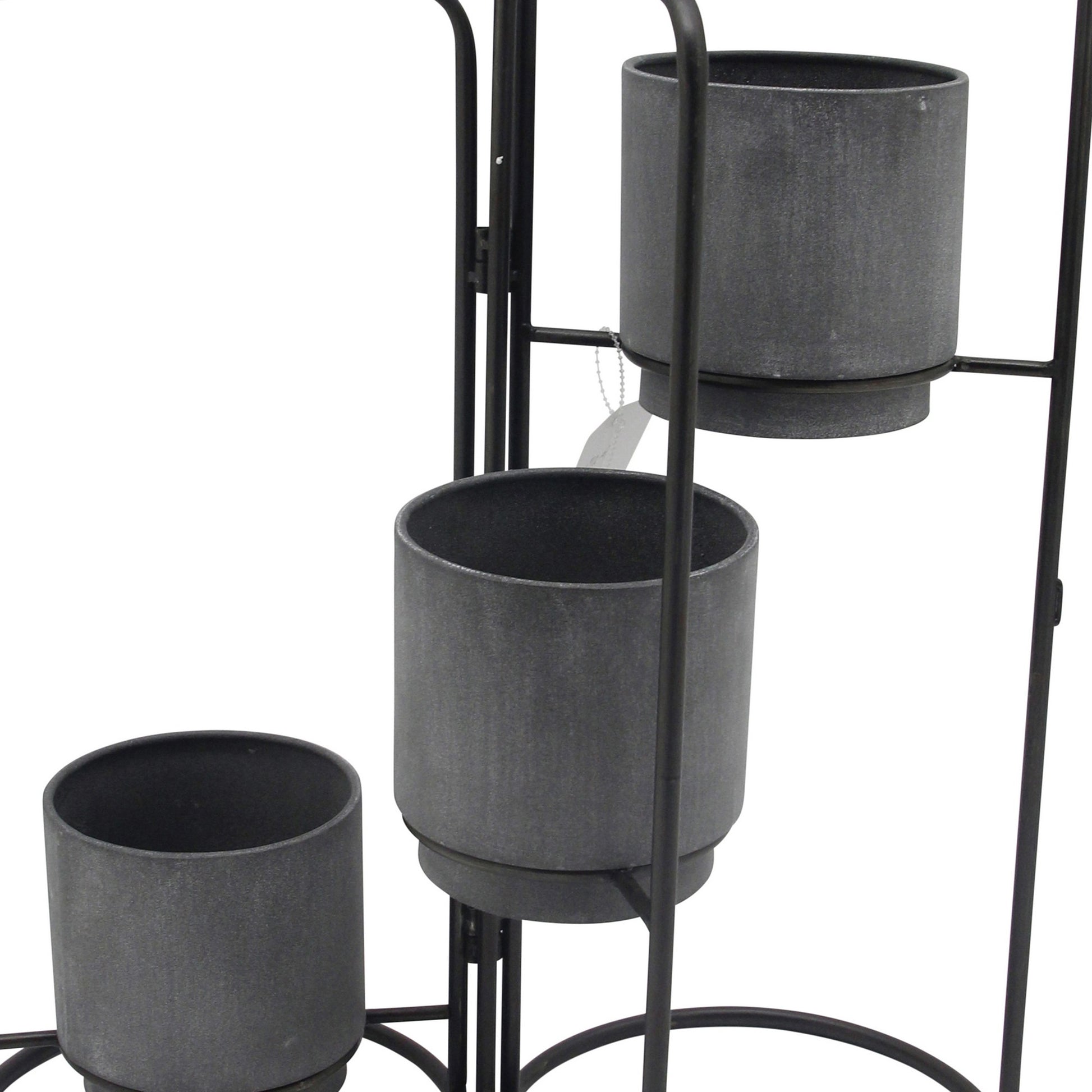 3 Tier Round Shape Foldable Metal Planter With Tubular Frame Black By Benzara | Planters, Troughs & Cachepots | Modishstore - 3