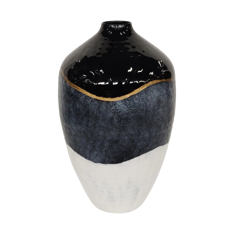 17 Inches Metal Frame Vase With Elegant Embellishment Black And Gray By Benzara | Vases | Modishstore