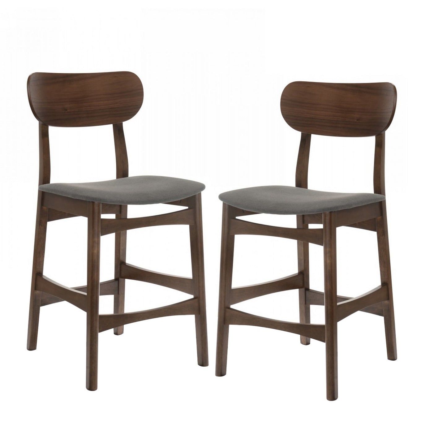 Fabric Upholstered Wooden Frame Modern Barstool, Set Of 2, Brown And Gray By Benzara | Bar Stools & Tables | Modishstore
