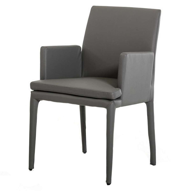 Leatherette Dining Chair With Tapered Legs And Panel Arms, Gray By Benzara | Dining Chairs |  Modishstore 