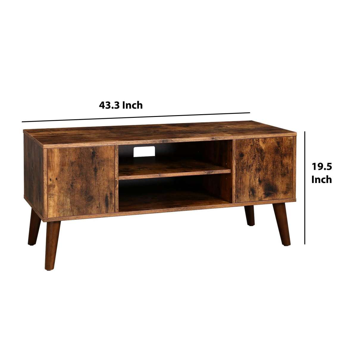 Retro Style Tv Stand With 2 Door Cabinets And 1 Shelf, Rustic Brown By Benzara | TV Stands |  Modishstore  - 2