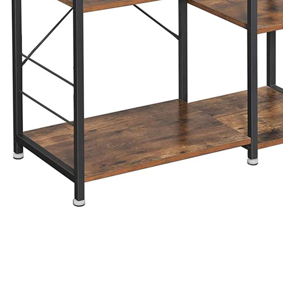 Wooden Utility Storage With 5 Shelves And Wire Basket, Brown And Black By Benzara | Shelves & Shelving Units |  Modishstore  - 4