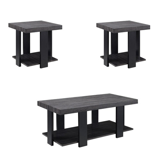 Wood And Metal 3 Piece Cocktail Table Set Gray And Black By Benzara | End Tables | Modishstore