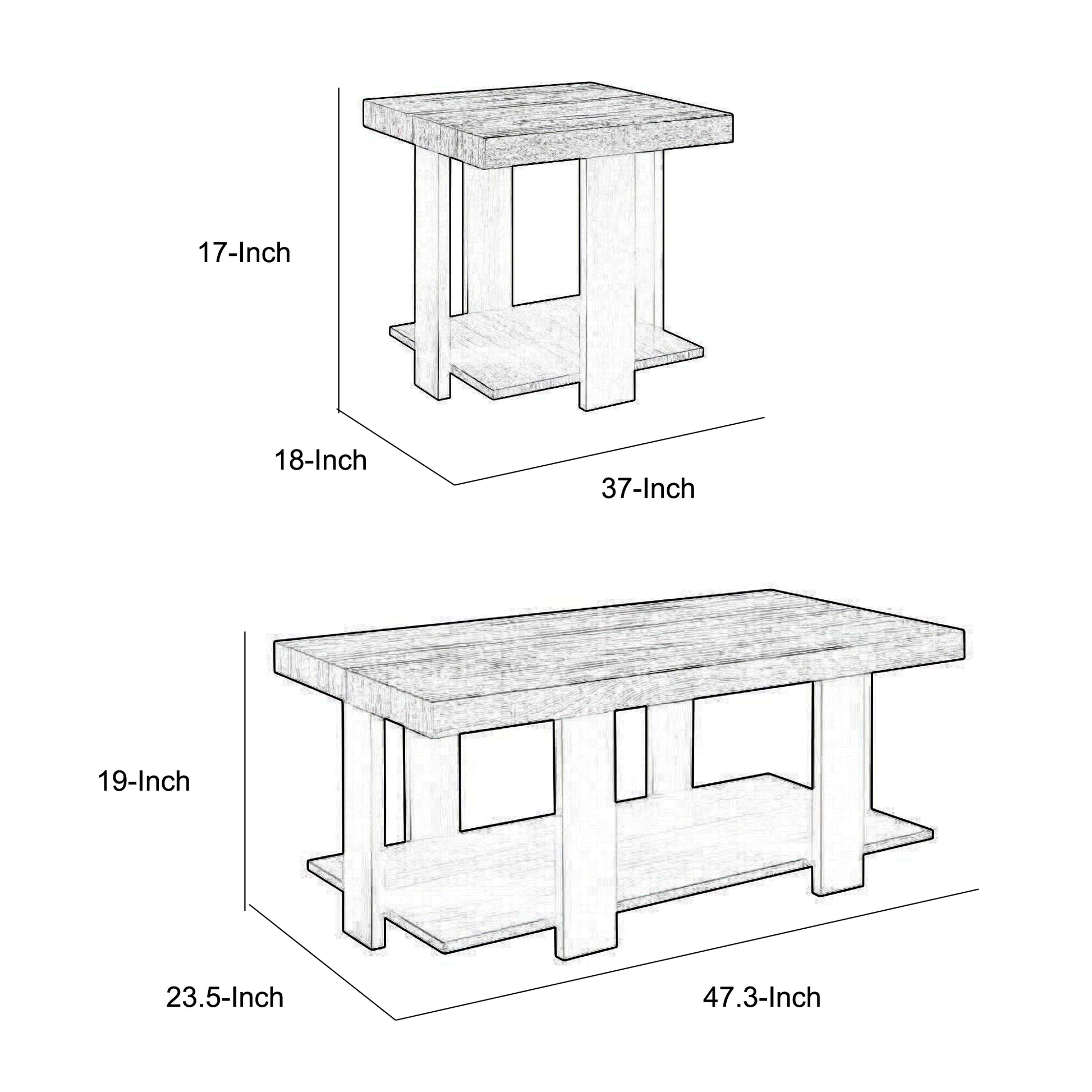 Wood And Metal 3 Piece Cocktail Table Set Gray And Black By Benzara | End Tables | Modishstore - 2