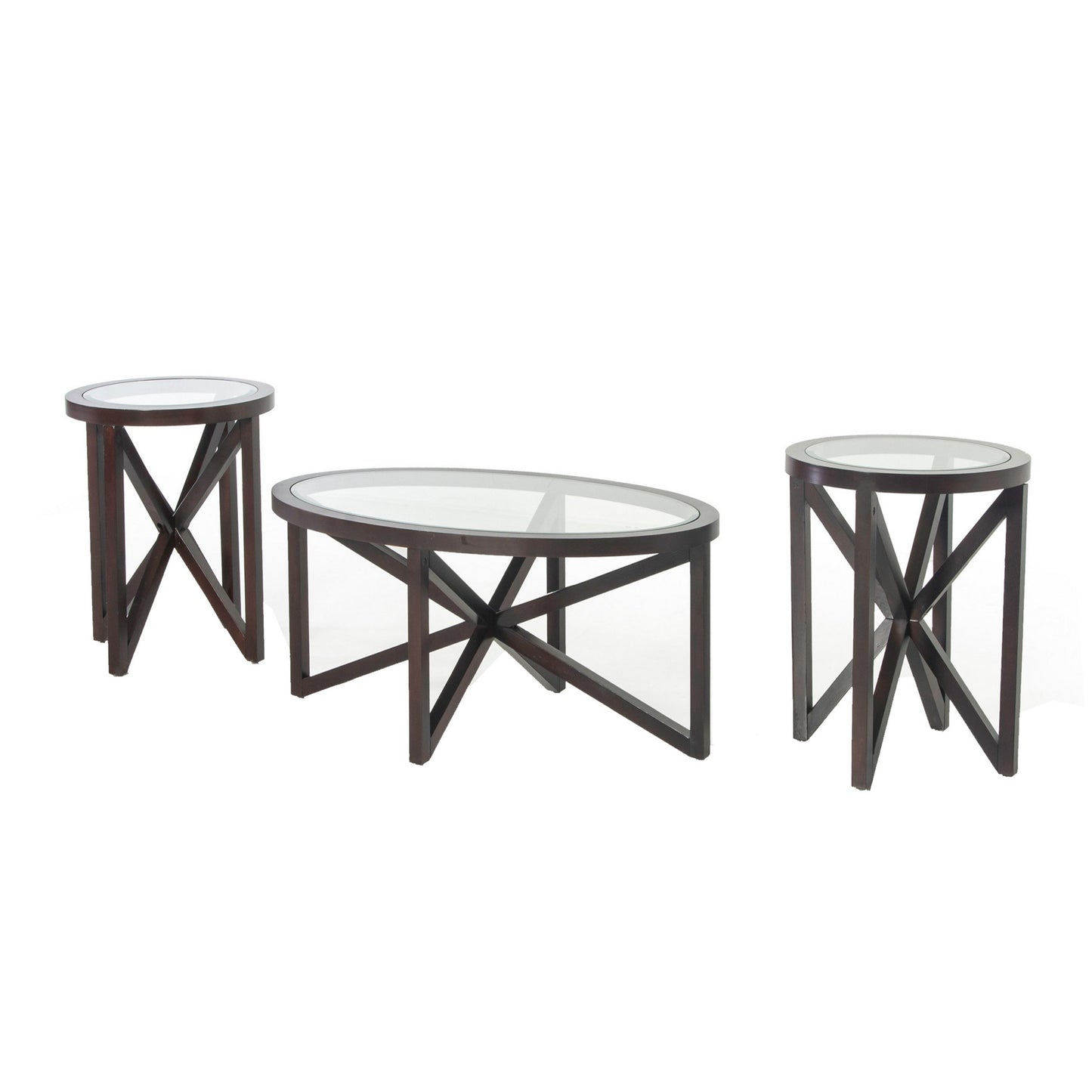 Wood And Glass 3 Piece Cocktail Set With Star Design Base Brown By Benzara | End Tables | Modishstore - 6