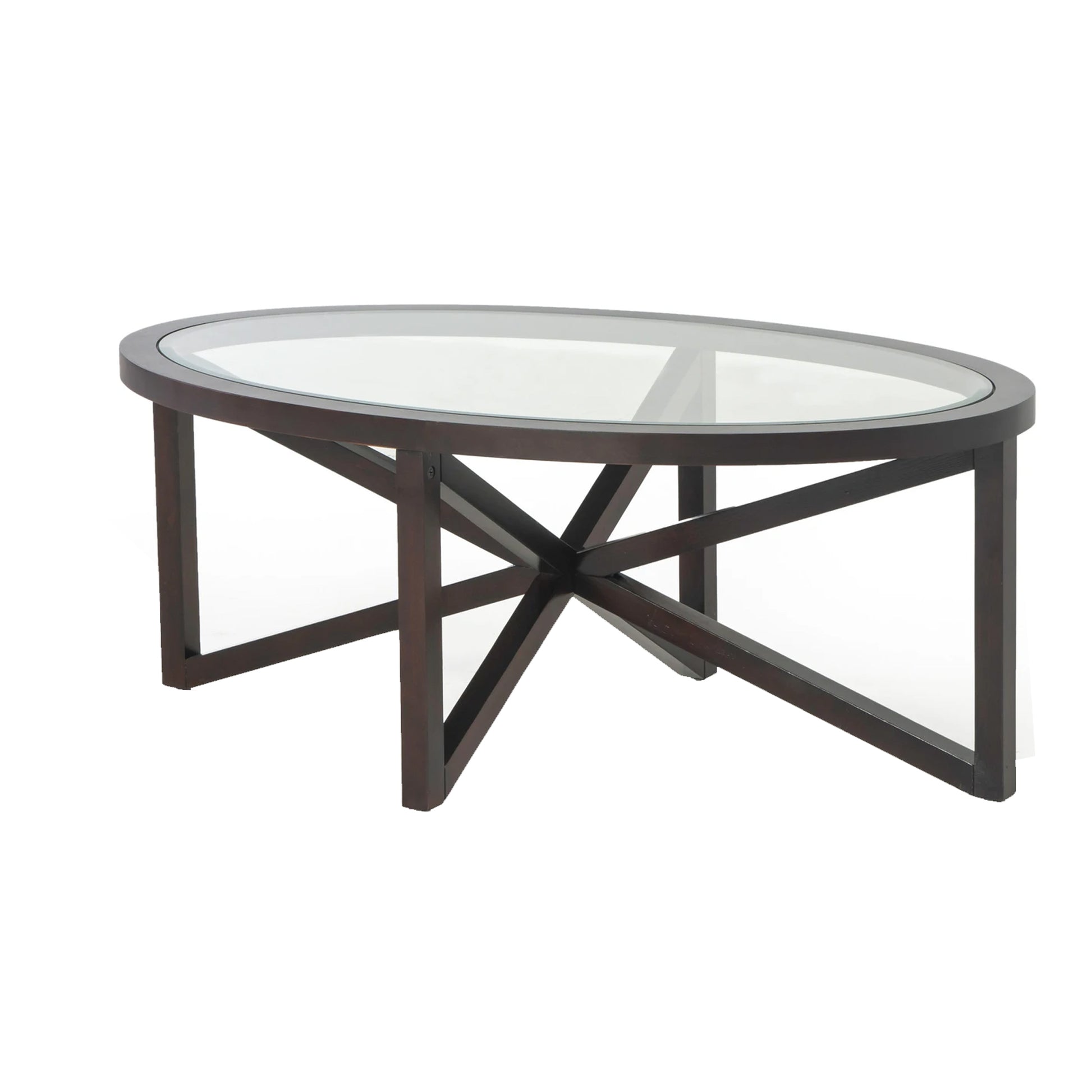 Wood And Glass 3 Piece Cocktail Set With Star Design Base Brown By Benzara | End Tables | Modishstore - 4
