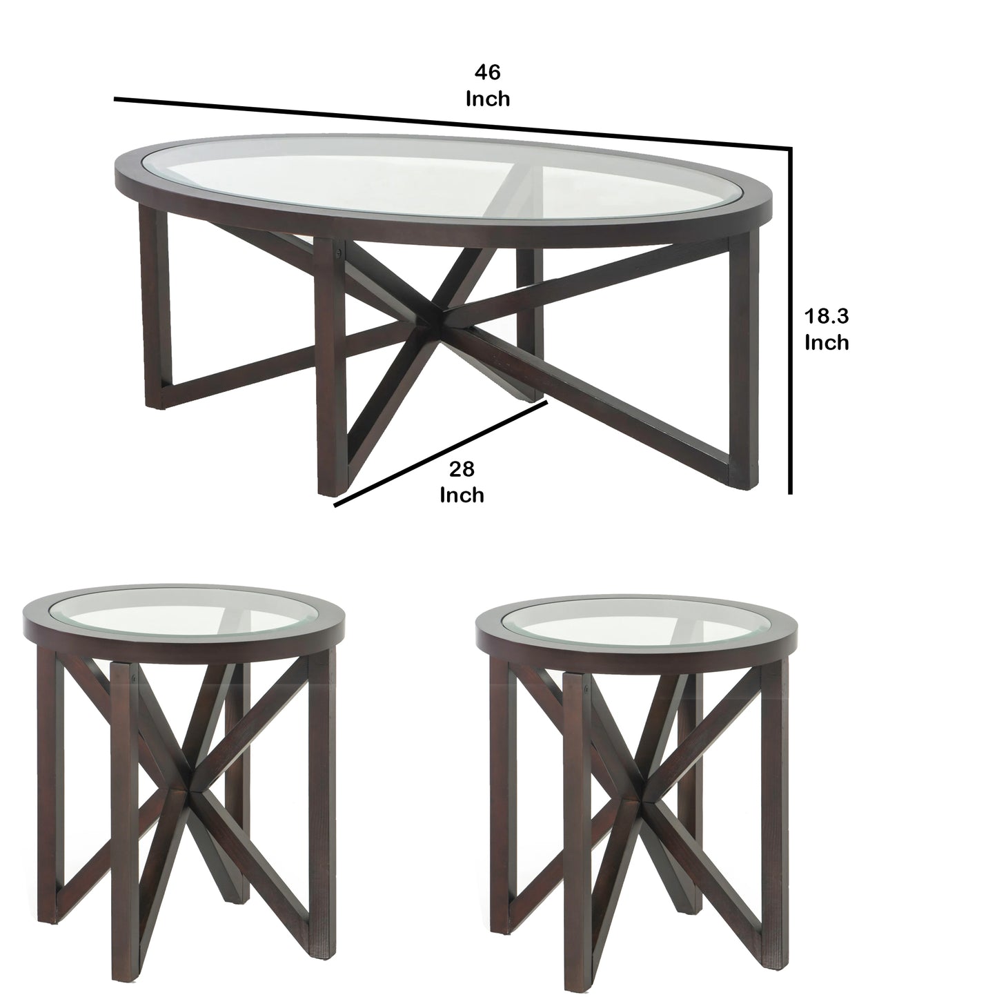 Wood And Glass 3 Piece Cocktail Set With Star Design Base Brown By Benzara | End Tables | Modishstore - 3