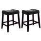 Wooden Stools With Saddle Seat And Button Tufts Set Of 2 Black And Brown By Benzara | Bar Stools | Modishstore - 2