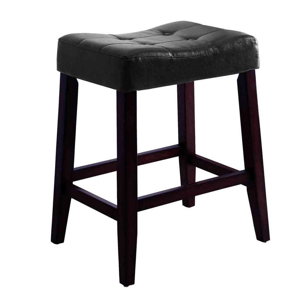 Wooden Stools With Saddle Seat And Button Tufts Set Of 2 Black And Brown By Benzara | Bar Stools | Modishstore - 3
