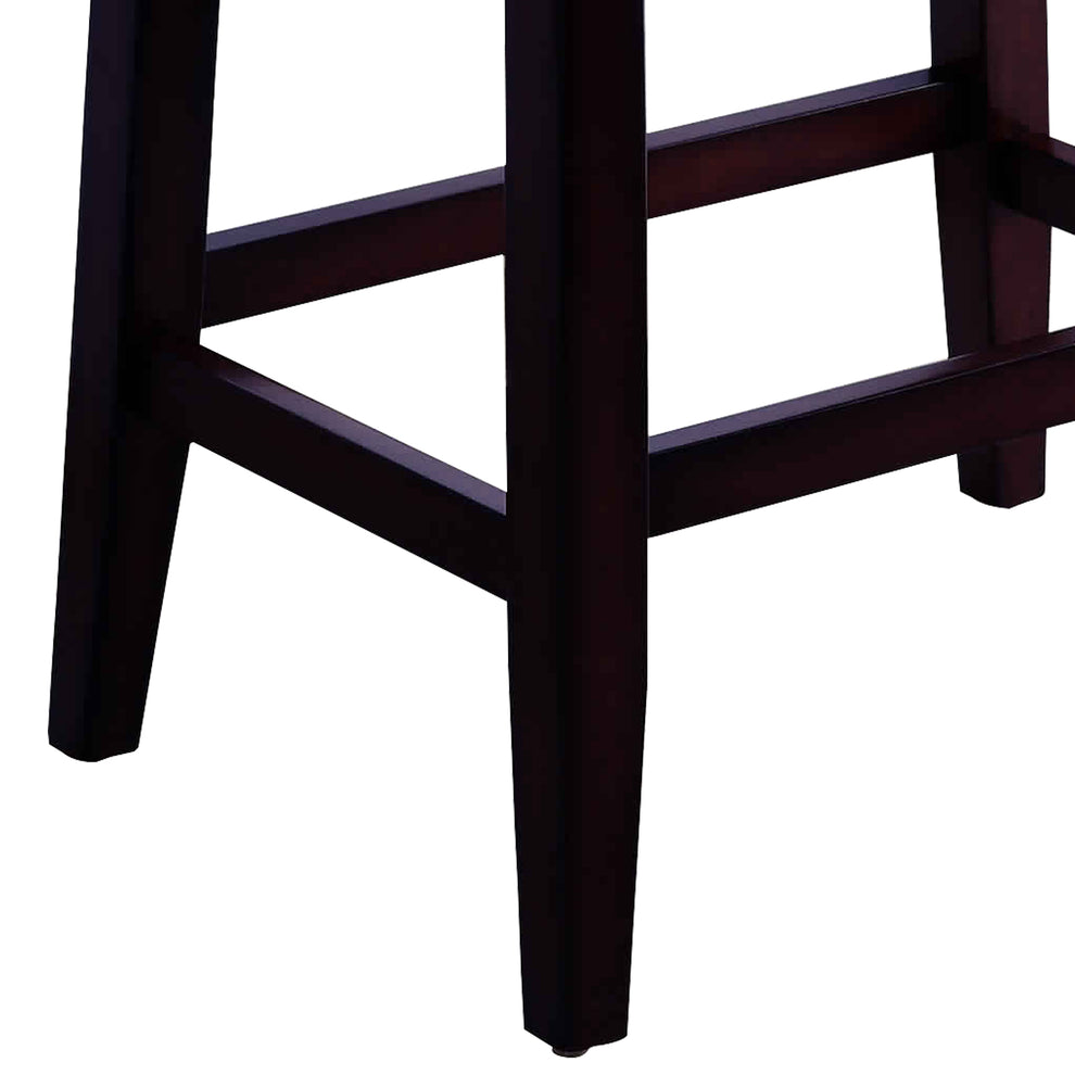 Wooden Stools With Saddle Seat And Button Tufts Set Of 2 Black And Brown By Benzara | Bar Stools | Modishstore - 4