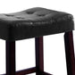 Wooden Stools With Saddle Seat And Button Tufts Set Of 2 Black And Brown By Benzara | Bar Stools | Modishstore - 5