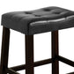 Wooden Stool With Saddle Seat And Button Tufting Set Of 2 Black And Brown By Benzara | Bar Stools | Modishstore - 4