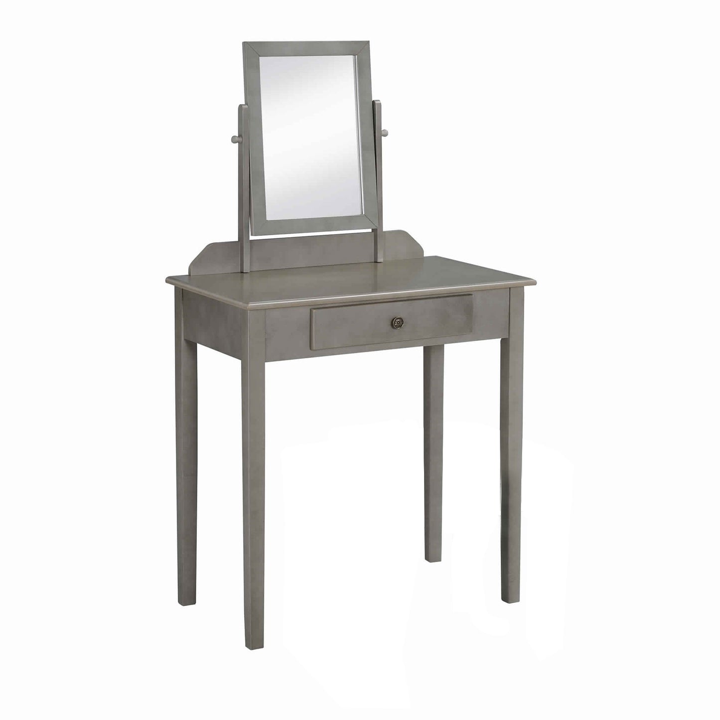 Wood And Fabric Vanity Set With Tilting Vertical Mirror, Gray And Beige By Benzara | Dressers | Modishstore - 3