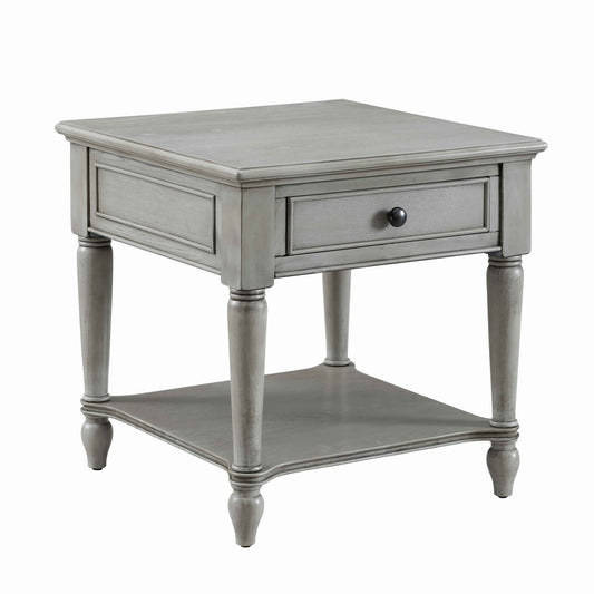 1 Drawer Wooden End Table With Open Bottom Shelf And Turned Legs, Gray By Benzara | End Tables | Modishstore