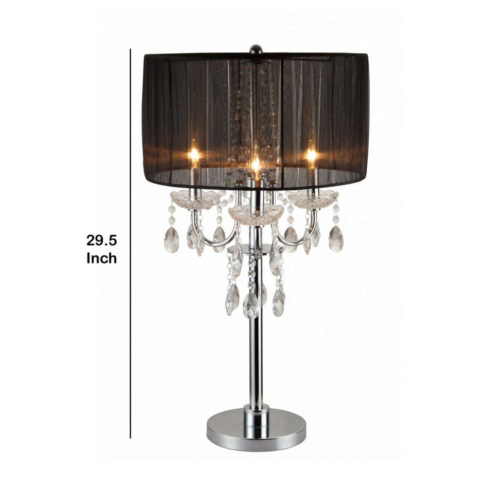 Metal Chandelier Table Lamp With Crystal Accent, Set Of 2,Black And Chrome By Benzara | Table Lamps |  Modishstore  - 2