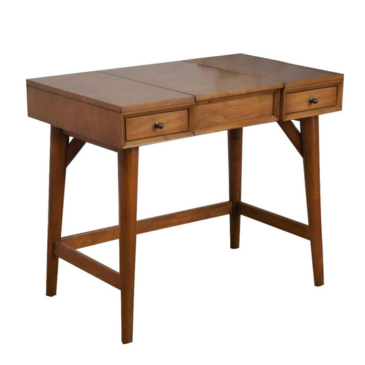2 Drawer Vanity Desk With Flip Top Mirror And Storage Compartment, Brown By Benzara | Desks | Modishstore