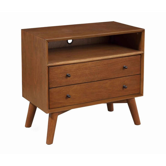2 Drawer Wooden Nightstand With Open Compartment And Splayed Legs, Brown By Benzara | Nightstands | Modishstore