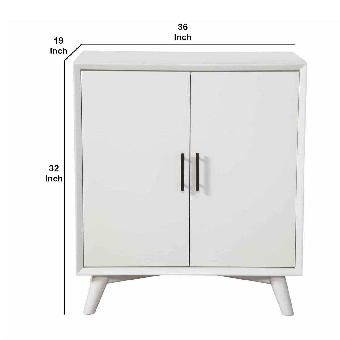 Transitional Style 2 Door Wooden Bar Cabinet With Splayed Legs, White By Benzara | Cabinets | Modishstore - 6
