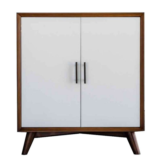 2 Door Wooden Bar Cabinet With Splayed Legs, White And Brown By Benzara | Cabinets |  Modishstore 