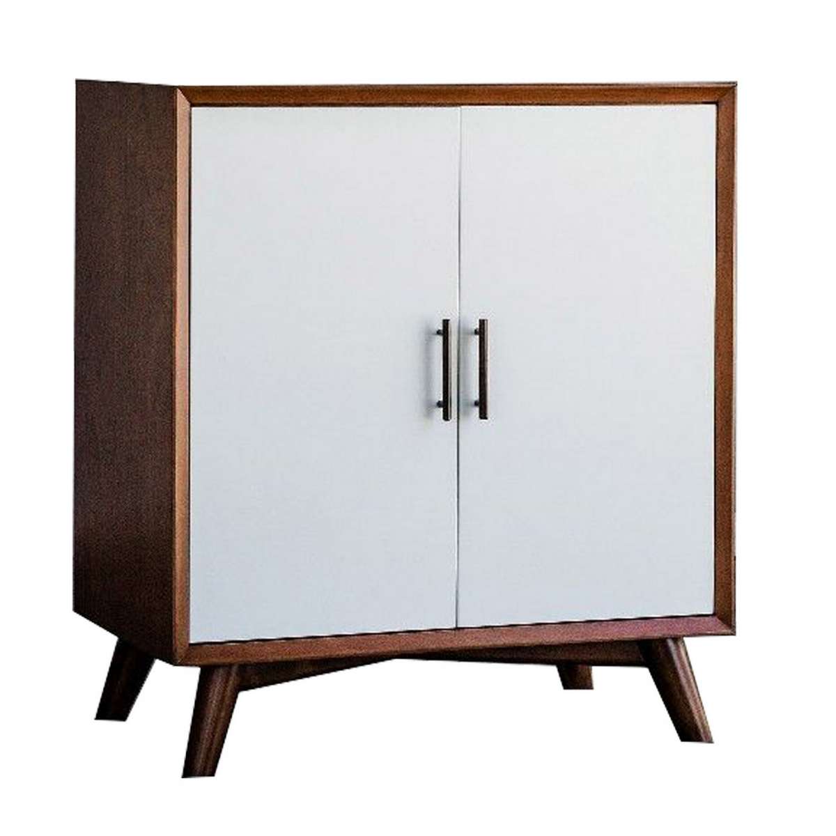 2 Door Wooden Bar Cabinet With Splayed Legs, White And Brown By Benzara | Cabinets |  Modishstore  - 5
