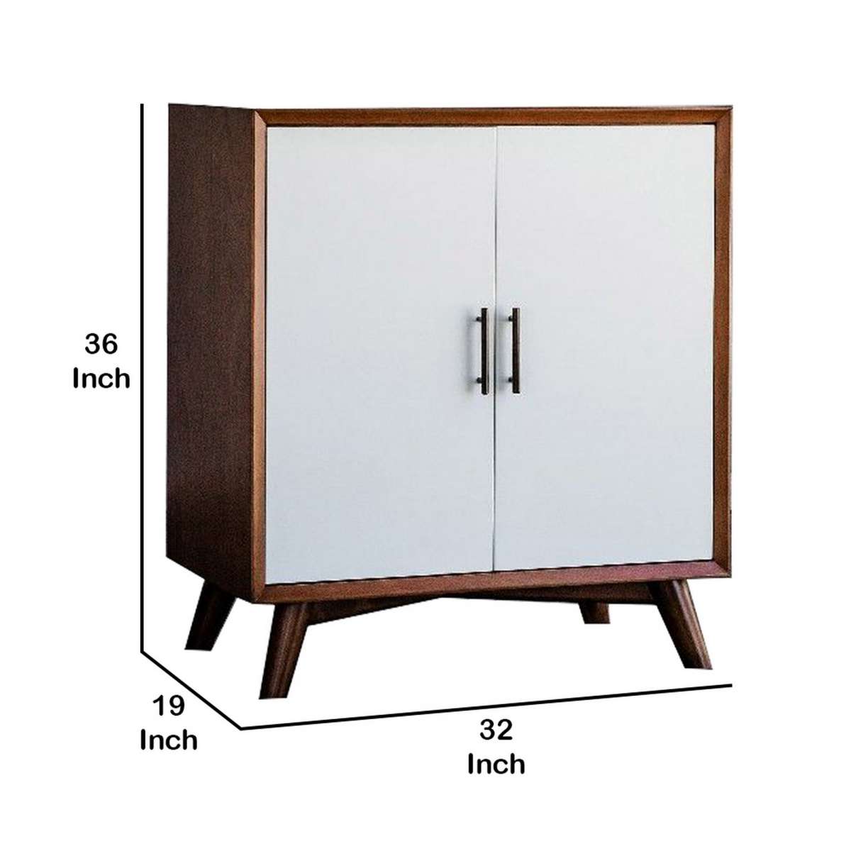 2 Door Wooden Bar Cabinet With Splayed Legs, White And Brown By Benzara | Cabinets |  Modishstore  - 2