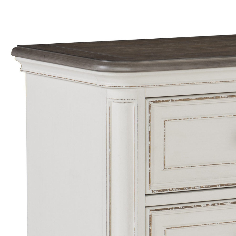 2 Drawer Wooden Nightstand With Distressed Details, Antique White And Brown By Benzara | Nightstands | Modishstore - 4