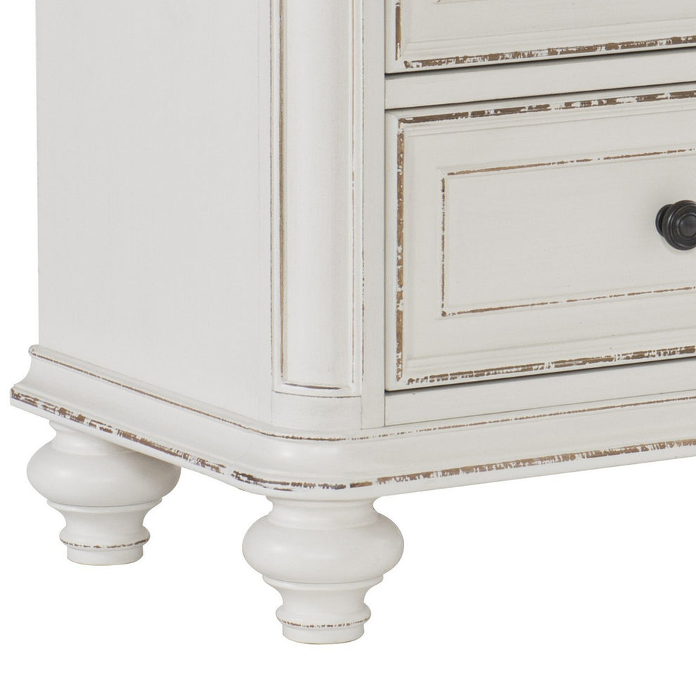 2 Drawer Wooden Nightstand With Distressed Details, Antique White And Brown By Benzara | Nightstands | Modishstore - 5