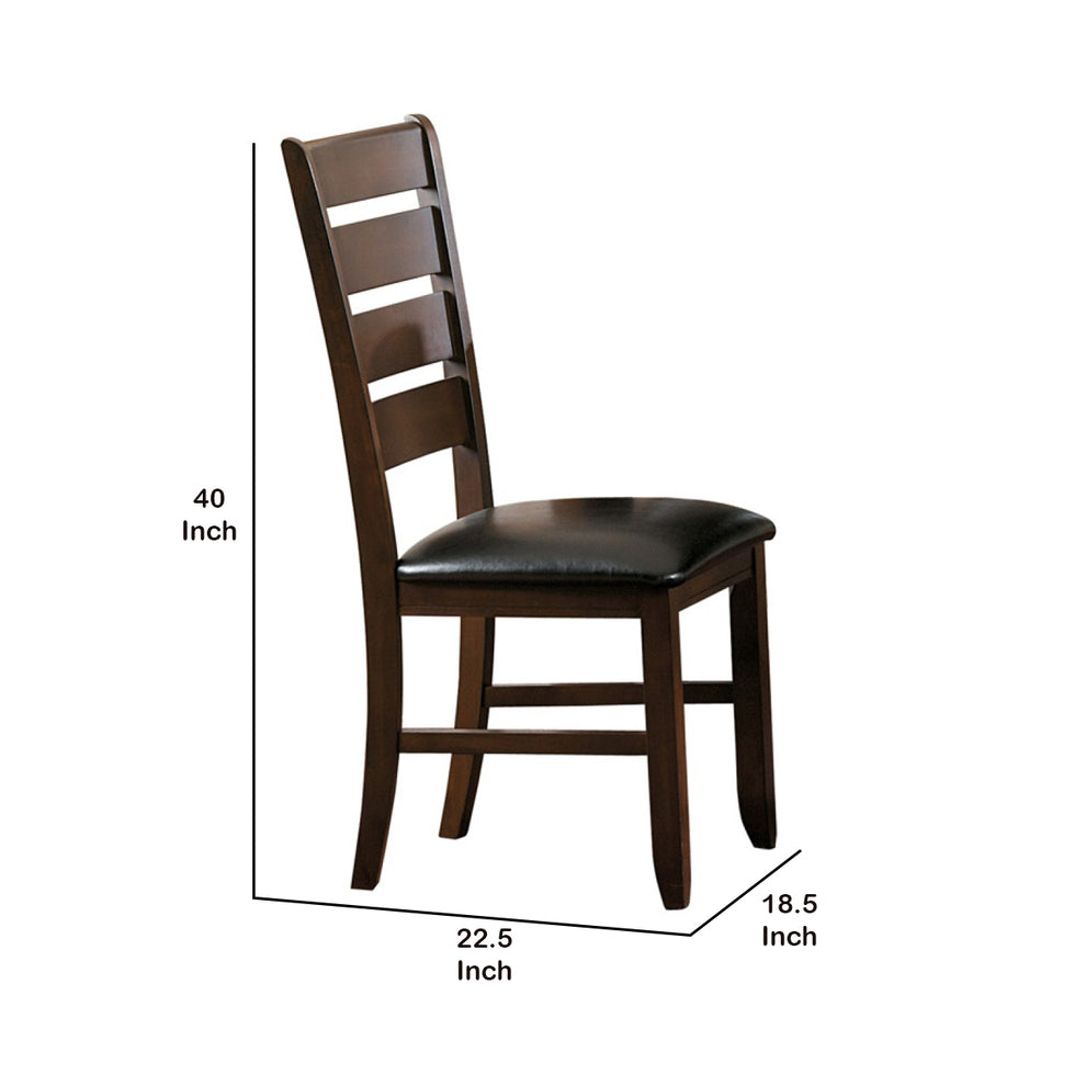 Faux Leather Upholstered Wooden Side Chair With Ladder Back Design, Brown By Benzara | Accent Chairs | Modishstore - 5