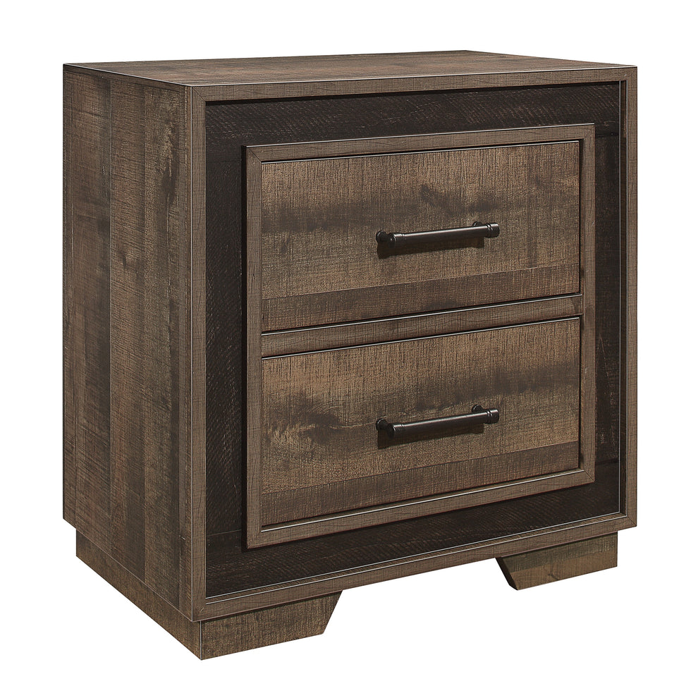 Wooden Nightstand With Sled Base And Metal Bar Pulls, Brown By Benzara | Nightstands | Modishstore - 2