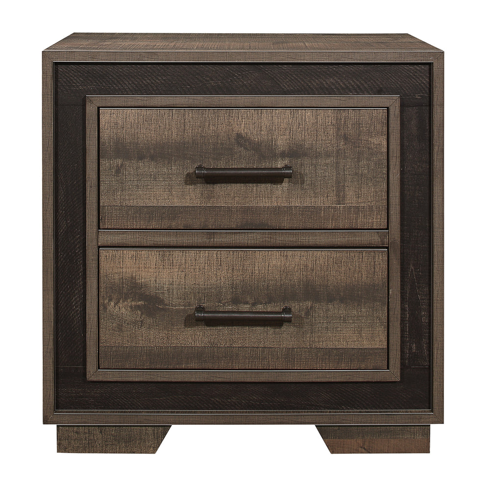 Wooden Nightstand With Sled Base And Metal Bar Pulls, Brown By Benzara | Nightstands | Modishstore - 3