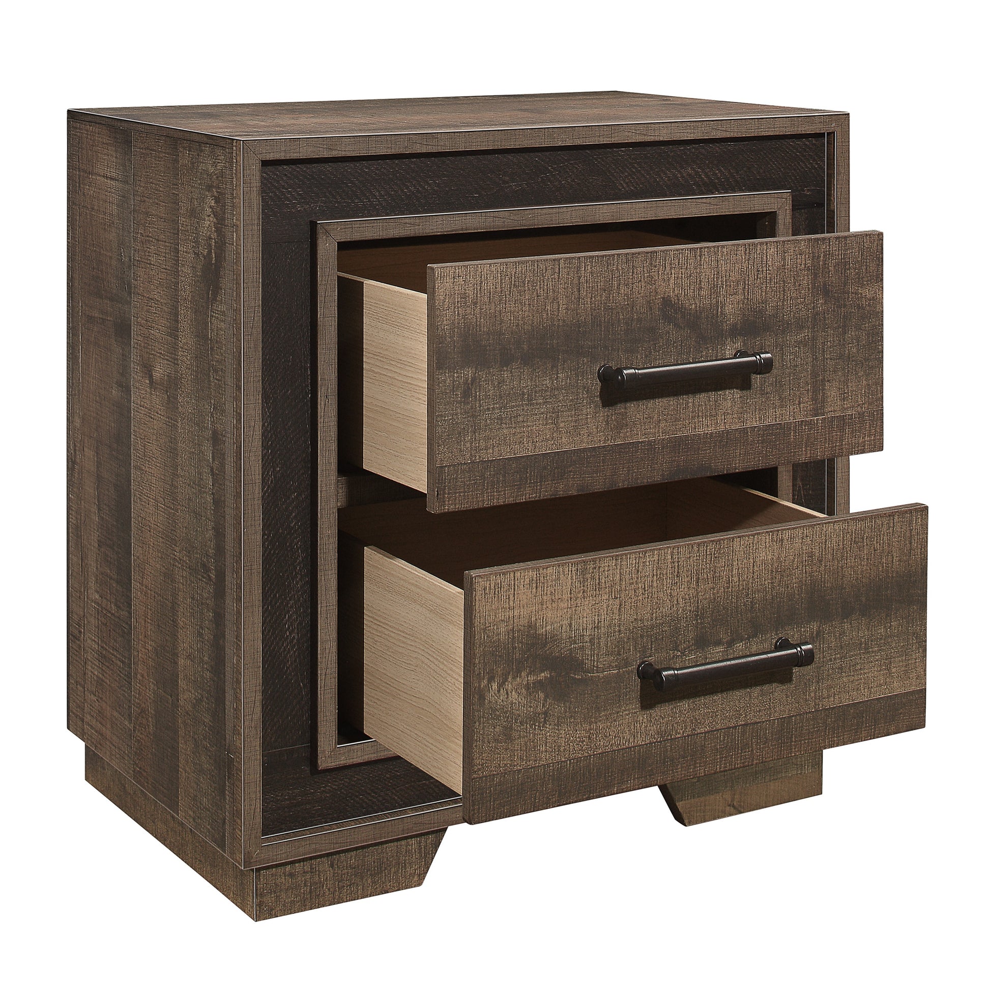 Wooden Nightstand With Sled Base And Metal Bar Pulls, Brown By Benzara | Nightstands | Modishstore