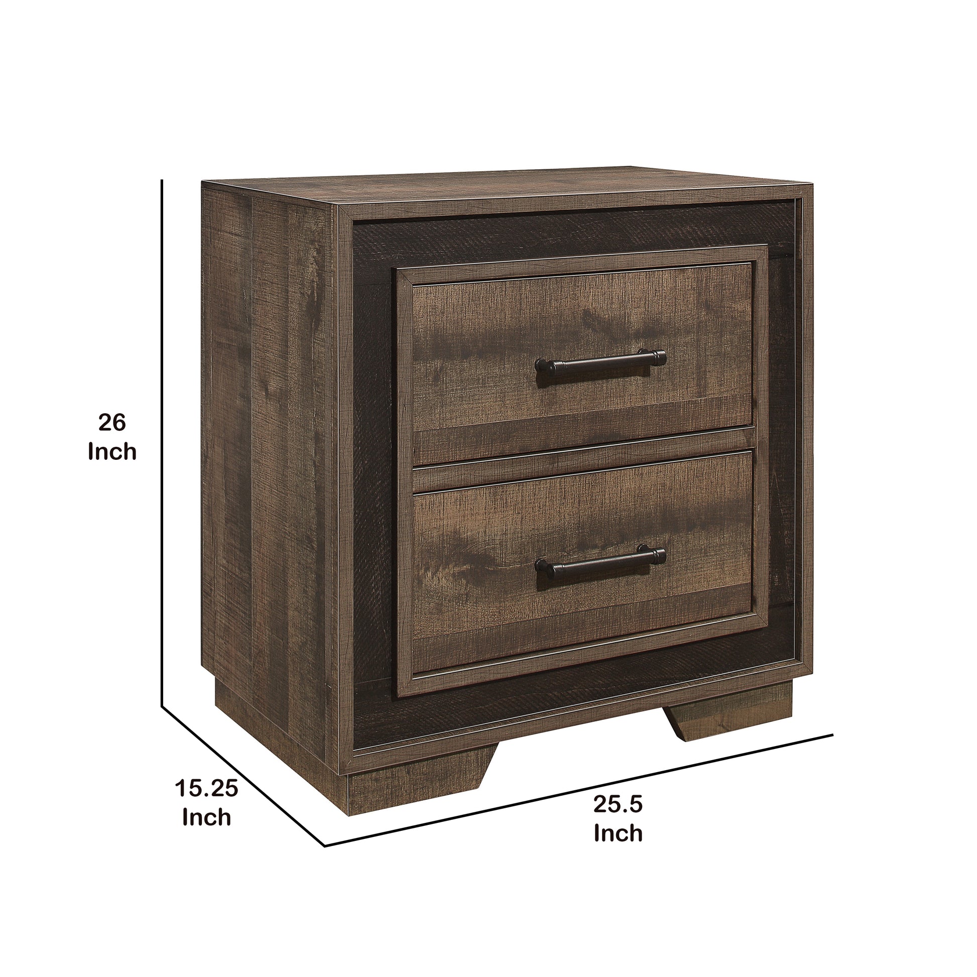 Wooden Nightstand With Sled Base And Metal Bar Pulls, Brown By Benzara | Nightstands | Modishstore - 5