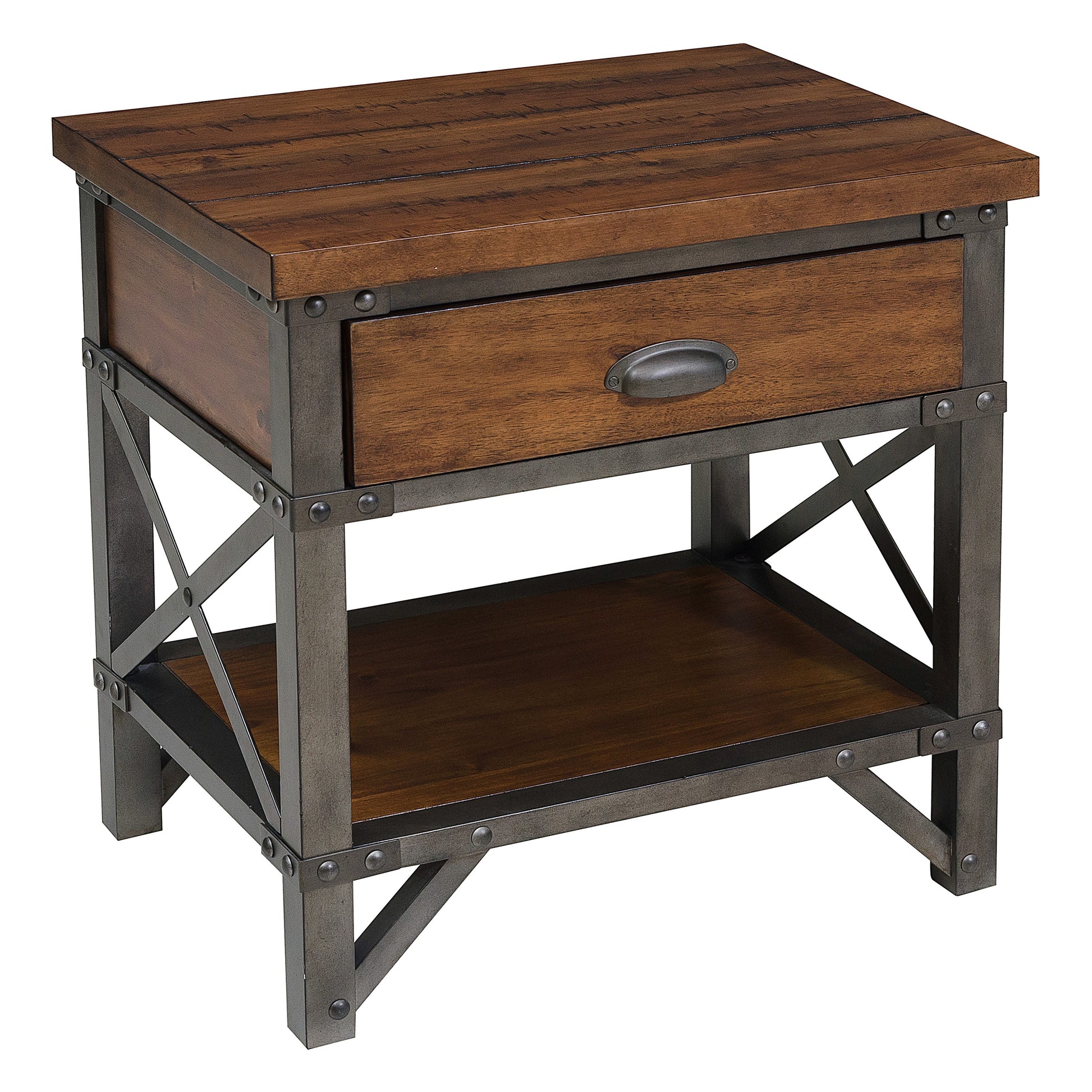 Wooden Nightstand With Metal Block Legs And Open Shelf, Brown By Benzara | Nightstands | Modishstore