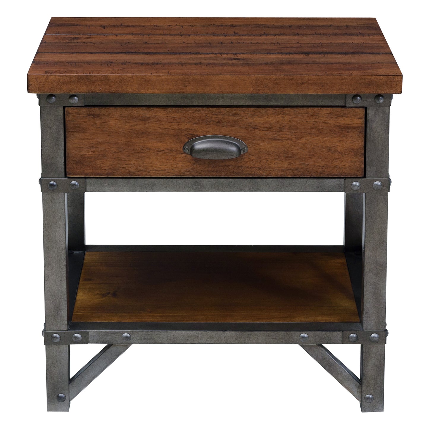 Wooden Nightstand With Metal Block Legs And Open Shelf, Brown By Benzara | Nightstands | Modishstore - 3